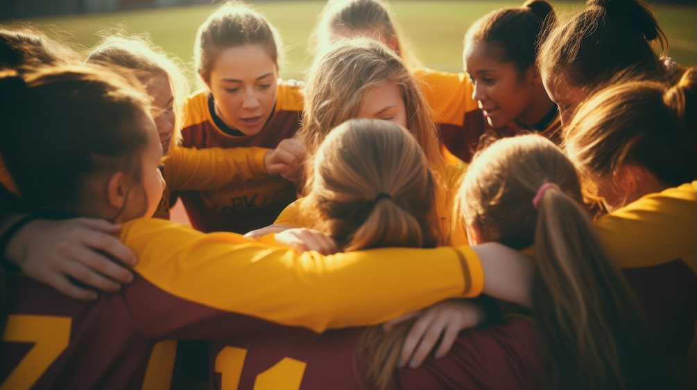 athletes in circle on field managed by online school registration