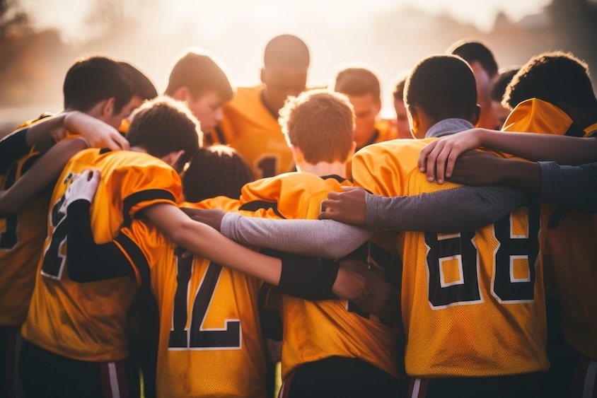 athletes in a circle on school field using online school registration