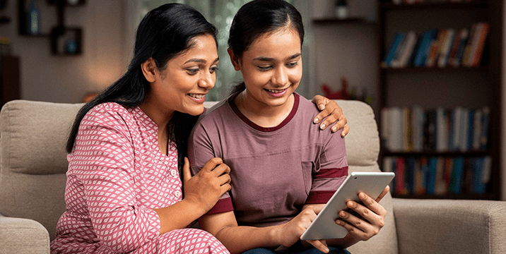 Family using a tablet.