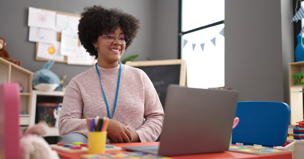 Female teacher wrapping up a field trip planning