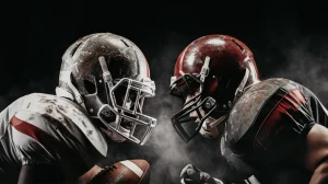 school athletic websites concept image showing high school football players facing off