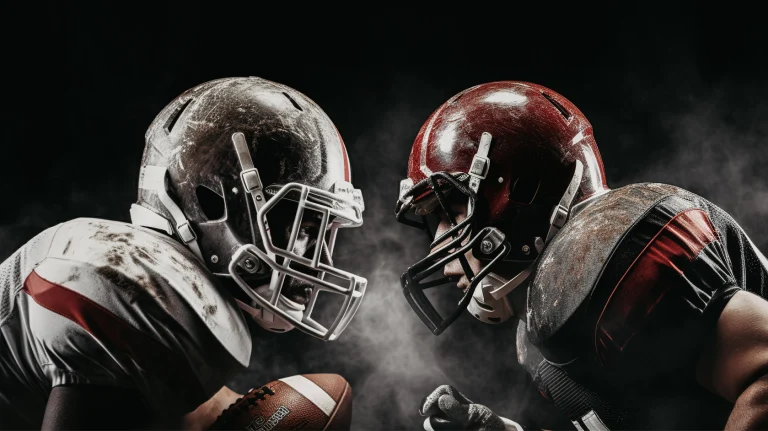 school athletic websites concept image showing high school football players facing off