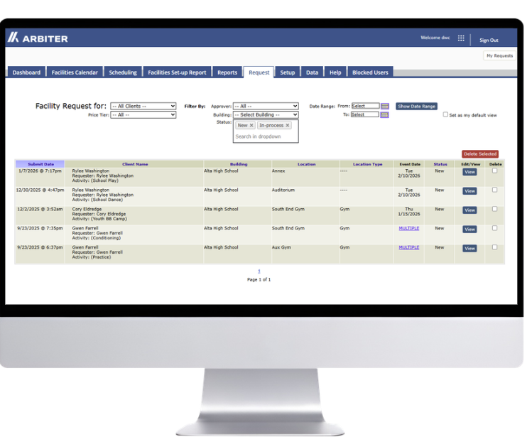 Facility Scheduling Software request page.